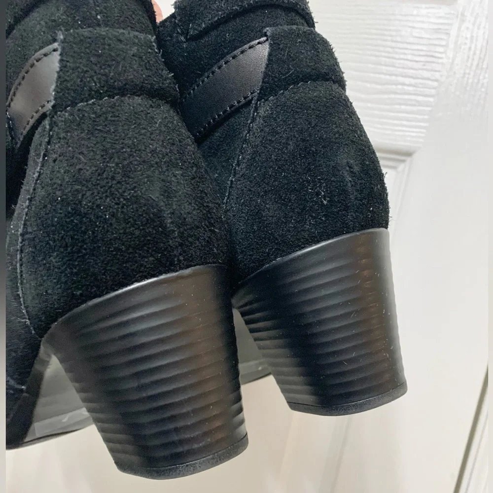 Clark’s Bendables Suede Ankle Boots Booties Chunky Heel 9M Black 68728